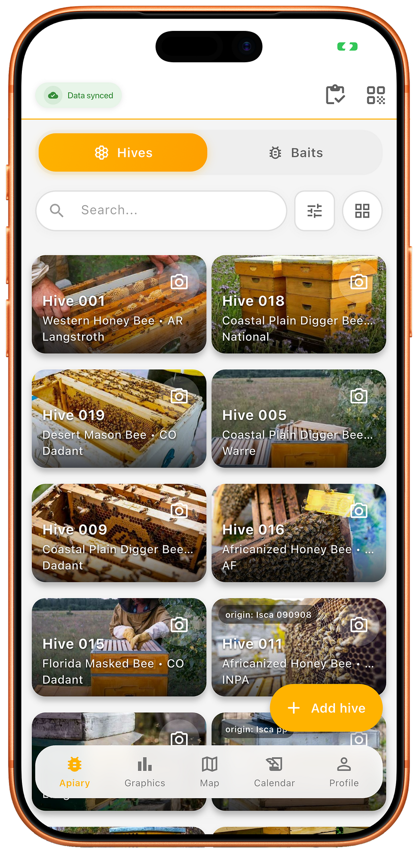 HiveFlow app on iPhone 17 Pro showing apiary management