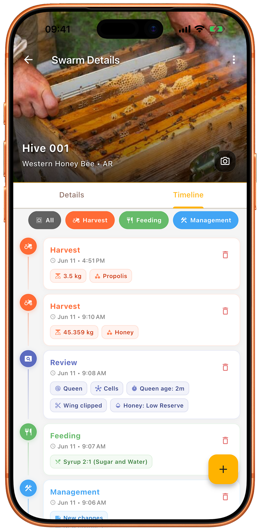 Hive timeline and inspection history in HiveFlow