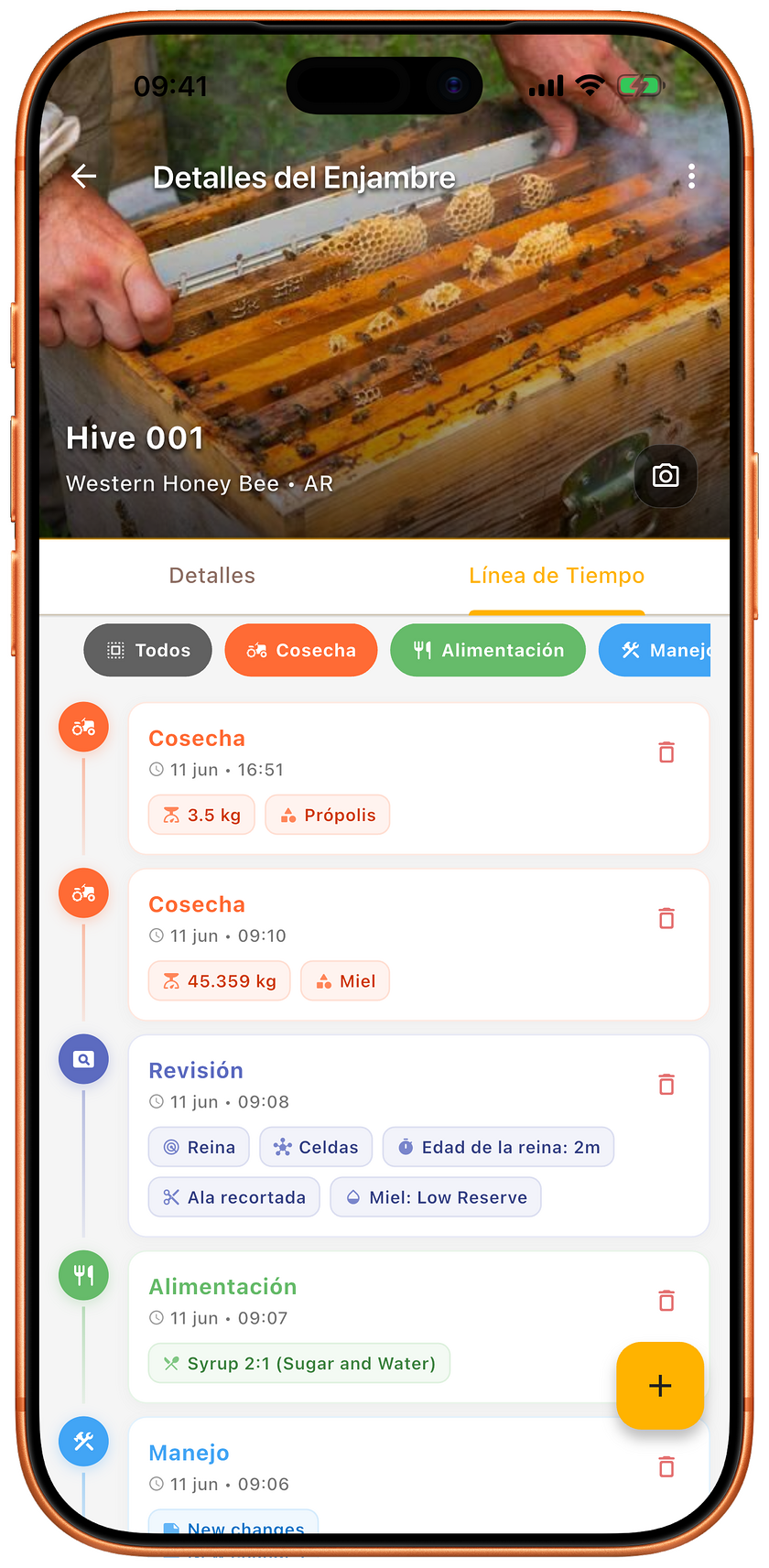 Línea de tiempo de inspecciones en HiveFlow